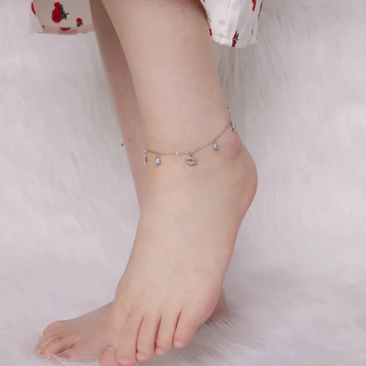 925 Sterling Silver Seastar and Shell Pendant Anklet | Simple Chain Foot jewellery for Women | Platinum Plated Summer