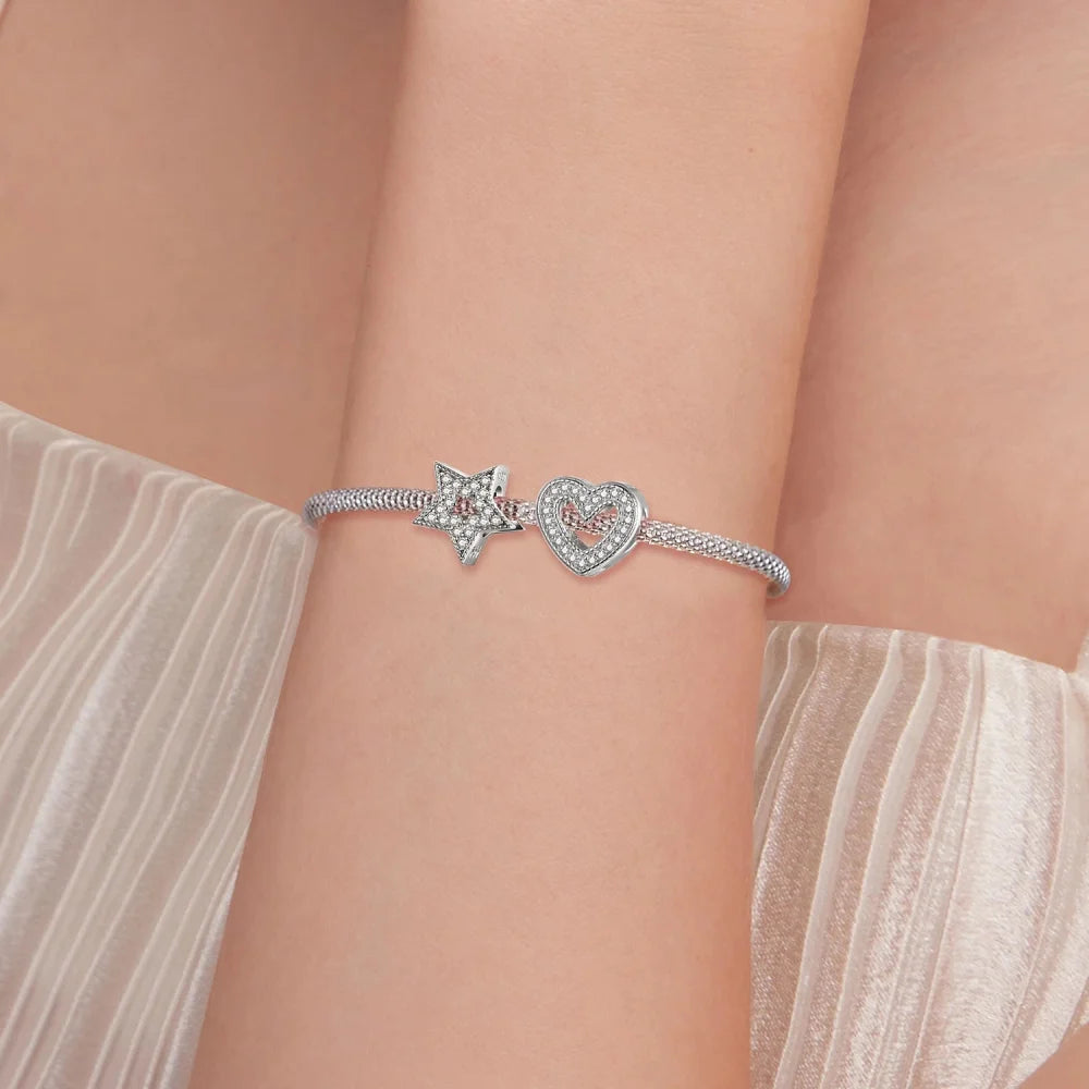 925 Sterling Silver Clear 5A Crystal Collection Family Heart Cross Charm Beads for Bracelet & Necklace Pendant - Charms