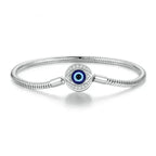 Protective Evil Eye Charm Sterling Silver Snake Chain Bracelet 17 Cm Bracelets