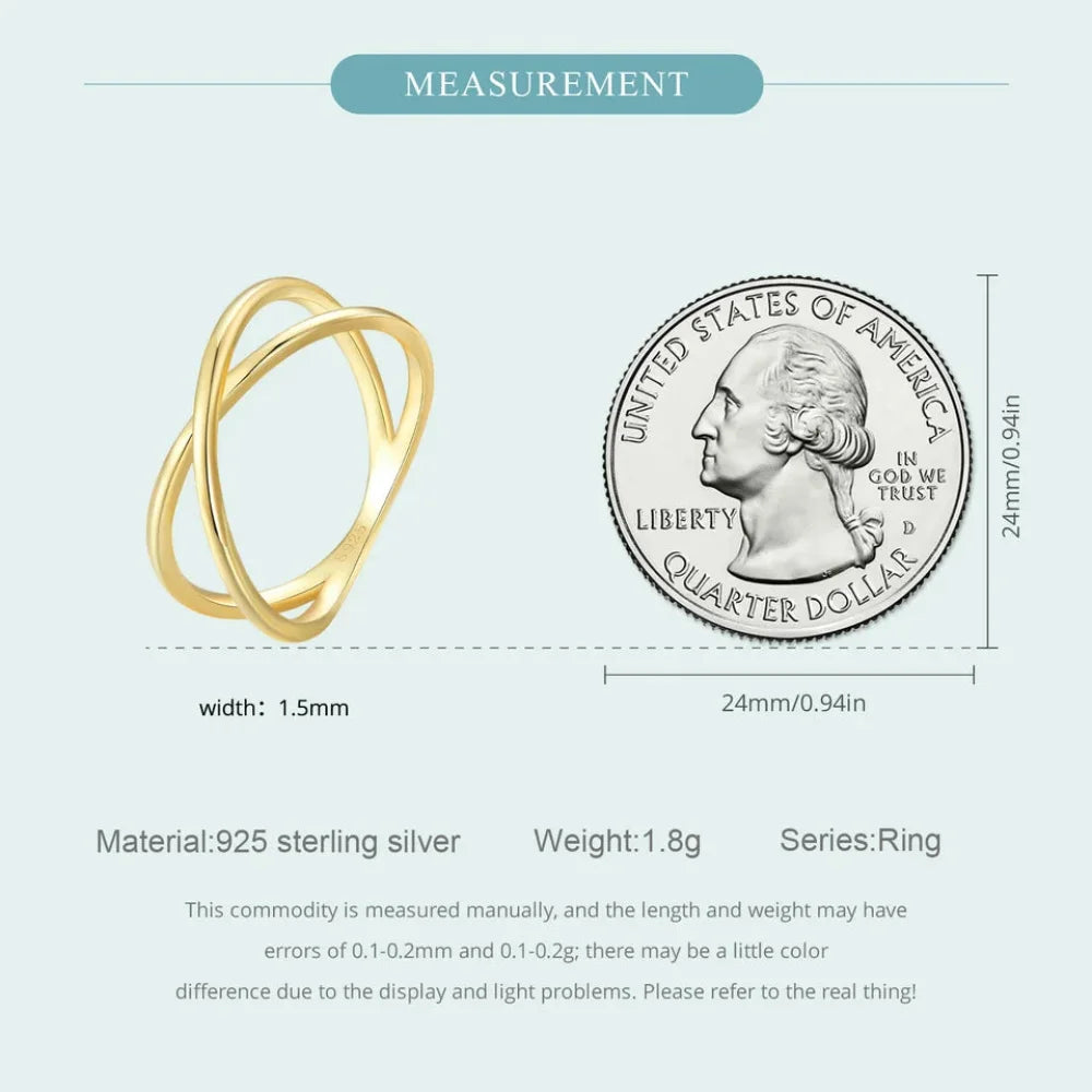 Breathtaking 14K Gold Plated X Ring - Elegant Minimalist 925 Sterling Silver Cross for Women - Promise jewellery SCR543