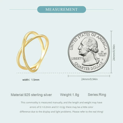 Breathtaking 14K Gold Plated X Ring - Elegant Minimalist 925 Sterling Silver Cross for Women - Promise jewellery SCR543