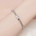 925 Sterling Silver Classic Square Buckle Bracelet Retro Braided Chain Link For Women Platinum Plated Fine Jewelry