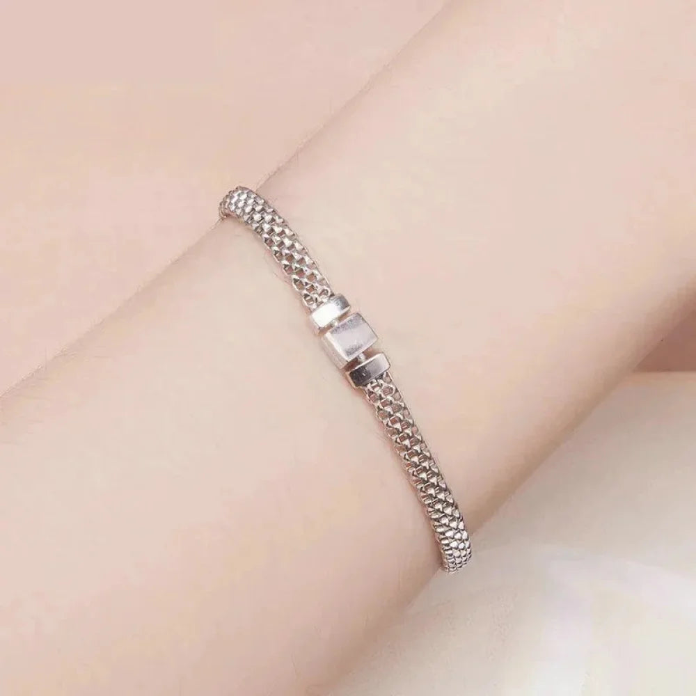 925 Sterling Silver Classic Square Buckle Bracelet Retro Braided Chain Link for Women Platinum Plated Fine jewellery