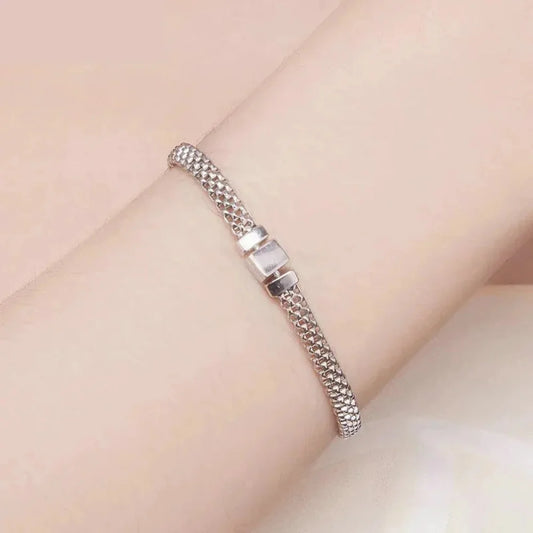 925 Sterling Silver Classic Square Buckle Bracelet Retro Braided Chain Link for Women Platinum Plated Fine jewellery