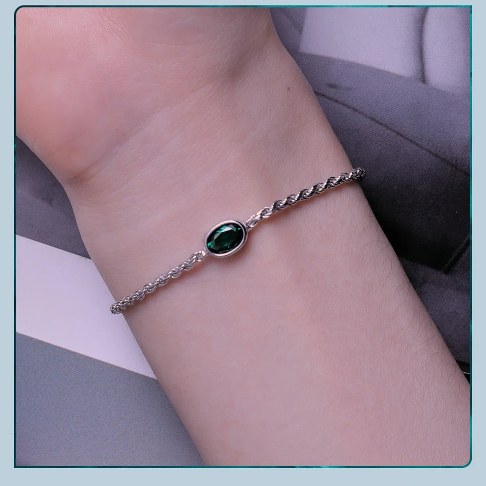 Elegant Green Zircon Chopin Sterling Silver Bracelet - Bracelets
