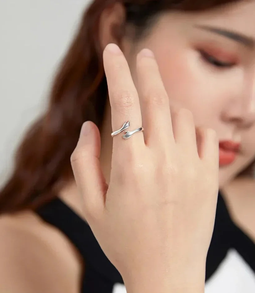 925 Sterling Silver Hug Warmth and Love Hand Adjustable Ring for Women - His Big Loving Hugs in 3 Colors - Rings