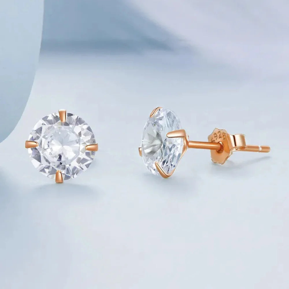 CZ Stud Earrings - 925 Sterling Silver Platinum Plated - Round Cubic Zirconia Hypoallergenic 4mm 5mm 6mm 7mm BSE166