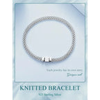 925 Sterling Silver Classic Square Buckle Bracelet Retro Braided Chain Link For Women Platinum Plated Fine Jewelry