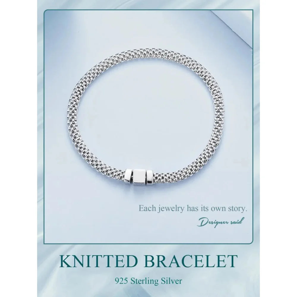 925 Sterling Silver Classic Square Buckle Bracelet Retro Braided Chain Link for Women Platinum Plated Fine jewellery