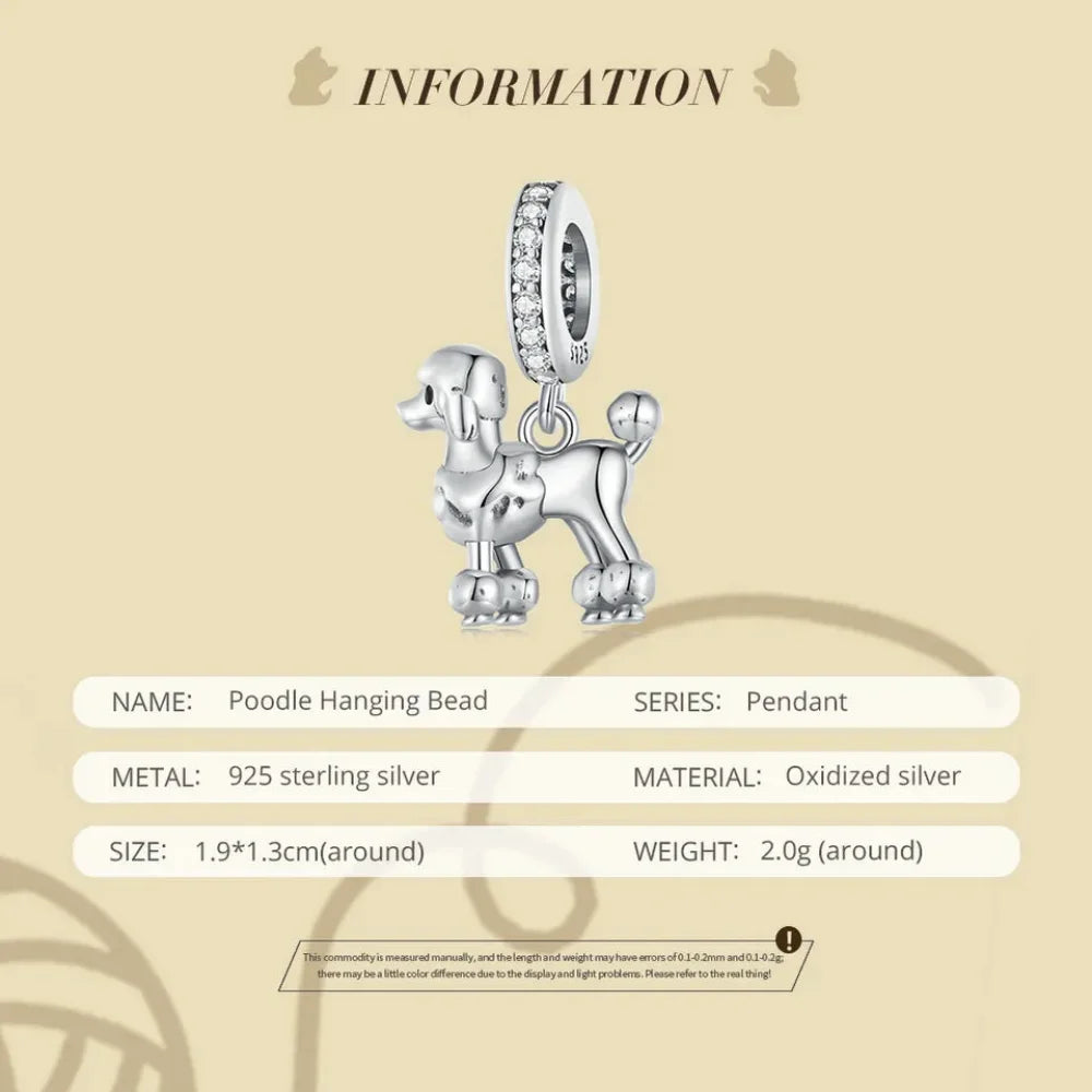 Genuine 925 Sterling Silver Pet Dog Charm for Bracelet - Poodle Dachshund Pendant - Charms