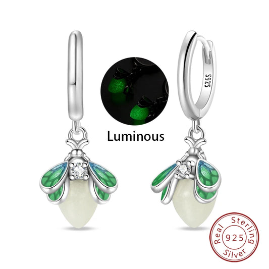 Magical Glow Firefly Sterling Silver Hoop Earrings - Drop