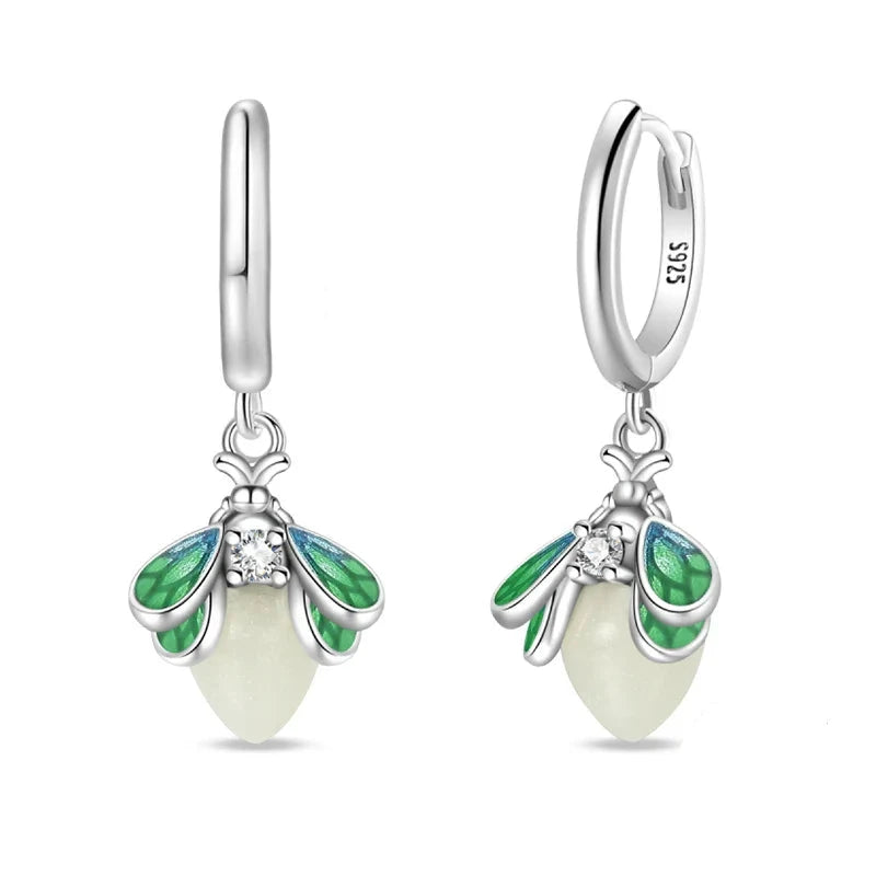 Magical Glow Firefly Sterling Silver Hoop Earrings - Drop