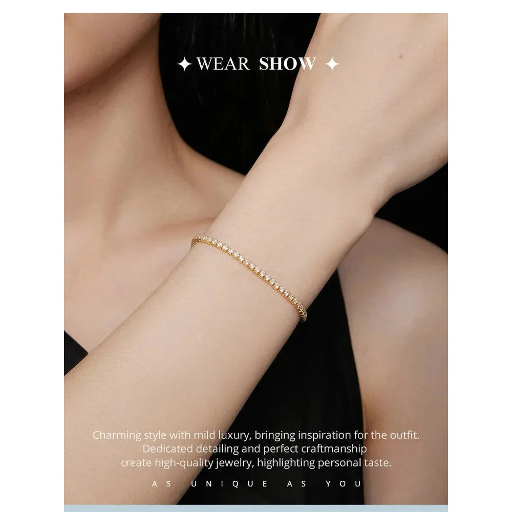 Exquisite 925 Sterling Silver Adjustable Tennis Bracelet - Platinum Plated with Clear 3mm Cubic Zirconia - Bracelets