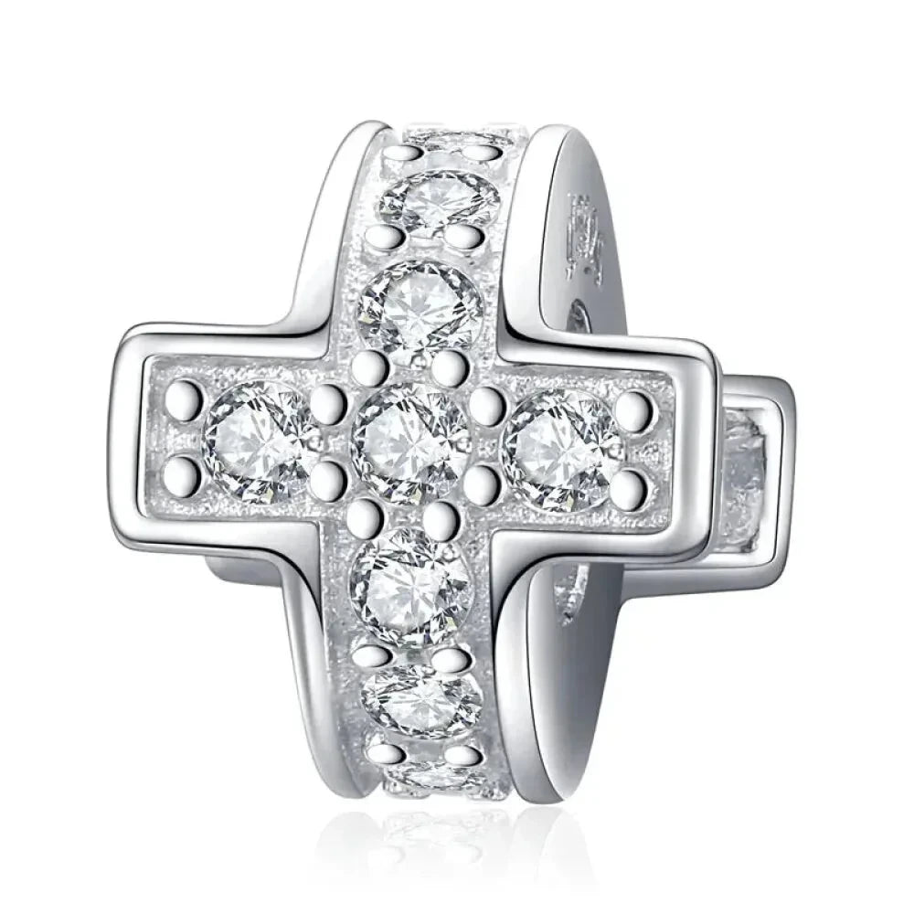 925 Sterling Silver Clear 5A Crystal Collection Family Heart Cross Charm Beads for Bracelet & Necklace Pendant