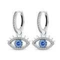 Sterling Silver Evil Eye Hoop Earrings With Blue Cubic Zirconia Drop
