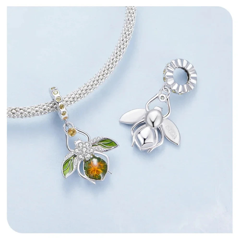 Buzzing with Charm: 925 Silver Lemon Bee Pendant for Bracelets & Bangles - Charms