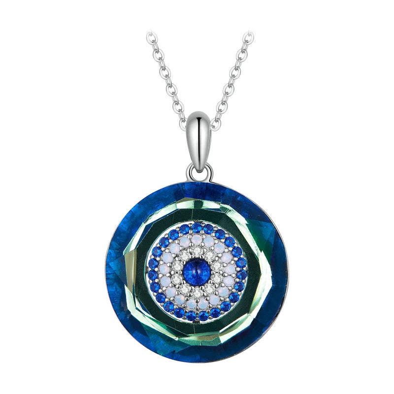 Celestial Harmony: Angel Ring Evil Eye & Tree of Life Sterling Silver Necklace - Pendant Necklaces