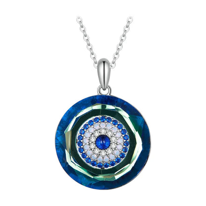 Celestial Harmony: Angel Ring Evil Eye & Tree of Life Sterling Silver Necklace - Pendant Necklaces