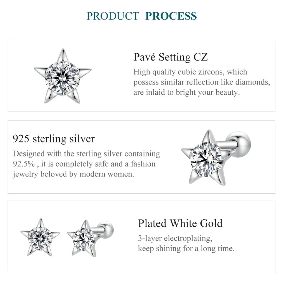 Celestial Sparkle Sterling Silver Star Stud Earrings