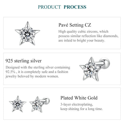 Celestial Sparkle Sterling Silver Star Stud Earrings