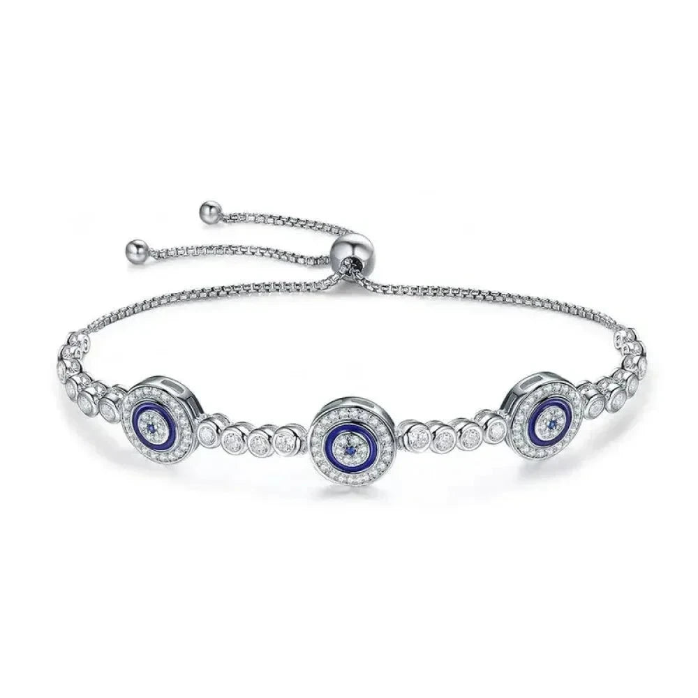 Genuine 925 Sterling Silver Luxury Evil Eye Tennis Bracelet - Blue Cubic Zircon Crystal Accent jewellery SCB002 - Navy
