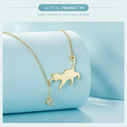 Breathtaking 925 Sterling Silver Cat Necklace | Elegant Pendant Collarbone jewellery SCN232 in 3 Colors - Necklaces