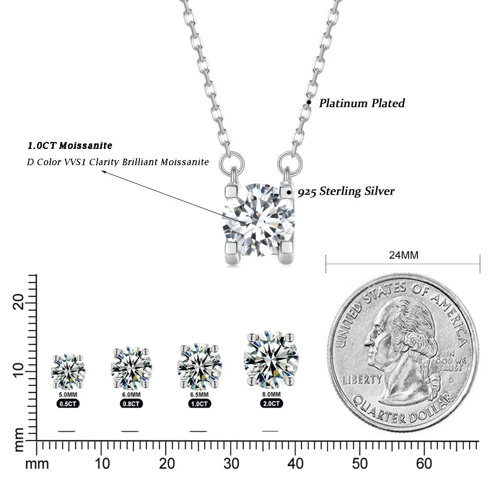 Radiant 1ct Moissanite Sterling Silver Pendant Necklace - Necklaces