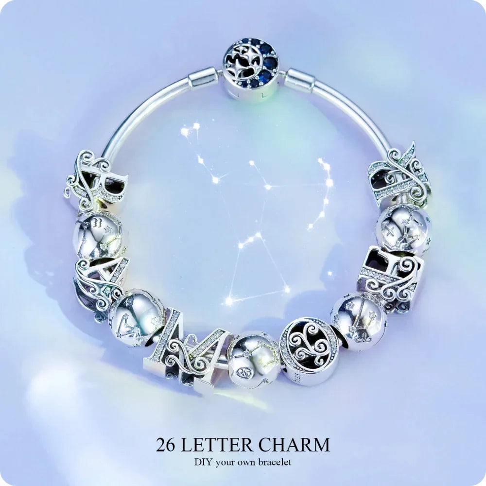 Vintage 925 Sterling Silver Twelve Constellations Star Sign Zodiac Beads Charms For Diy Bracelet Necklace