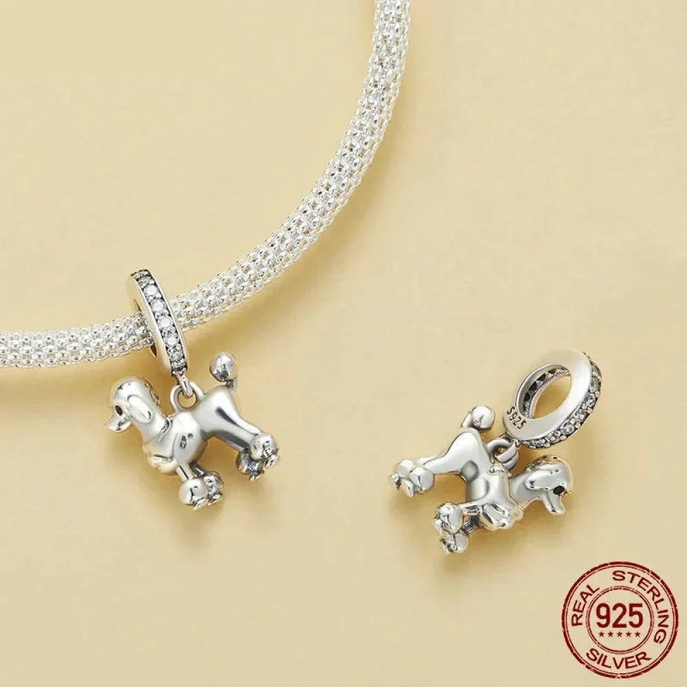 Genuine 925 Sterling Silver Pet Dog Charm for Bracelet - Poodle Dachshund Pendant - Charms