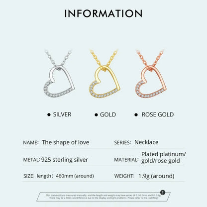 Genuine 925 Sterling Silver The Shape of Love Chain Necklace for Women - Fine jewellery 18.11’’ Collar - Necklaces