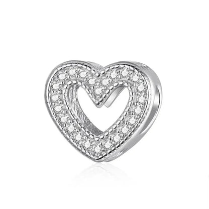 925 Sterling Silver Clear 5A Crystal Collection Family Heart Cross Charm Beads for Bracelet & Necklace Pendant - Bsc213