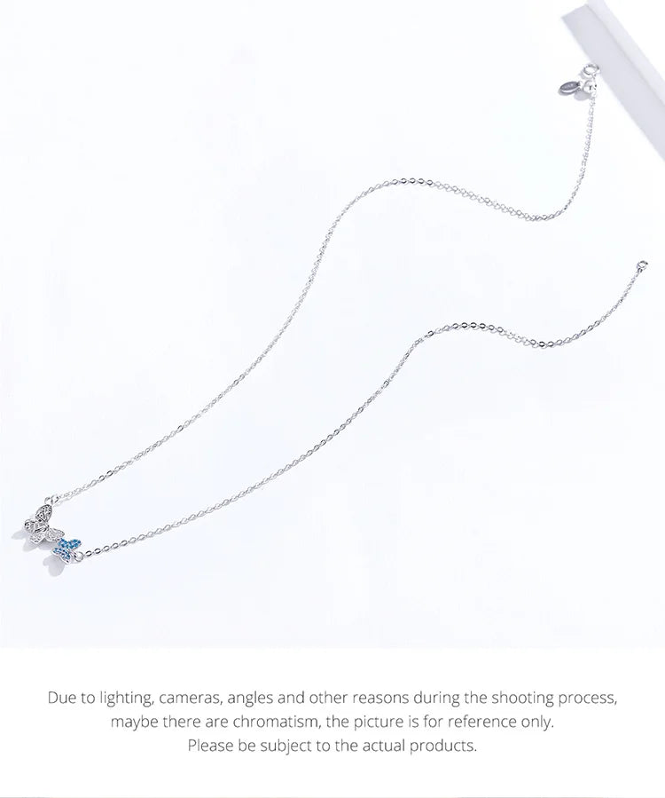 Soar with Style: Blue Zircon Korean Style Sterling Silver Butterfly Necklace Necklaces