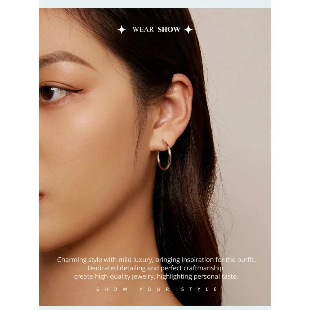 14K White Gold-Plated 925 Sterling Silver Hoop Earrings - Stylish and Hypoallergenic jewellery for Women