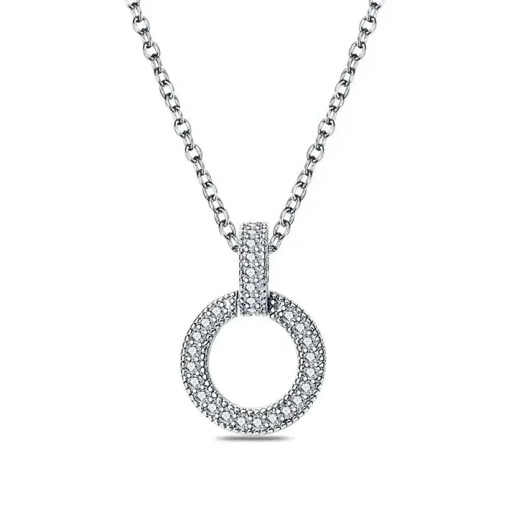 Radiate Timeless Elegance: Round CZ Pendant Necklace (925 Sterling Silver) - Cmn016 - Necklaces