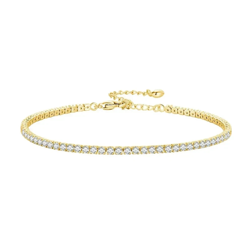 Exquisite 925 Sterling Silver Adjustable Tennis Bracelet - Platinum Plated with Clear 3mm Cubic Zirconia - Gold