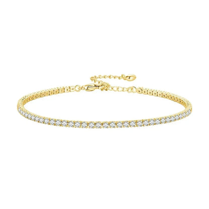 Exquisite 925 Sterling Silver Adjustable Tennis Bracelet - Platinum Plated with Clear 3mm Cubic Zirconia - Gold