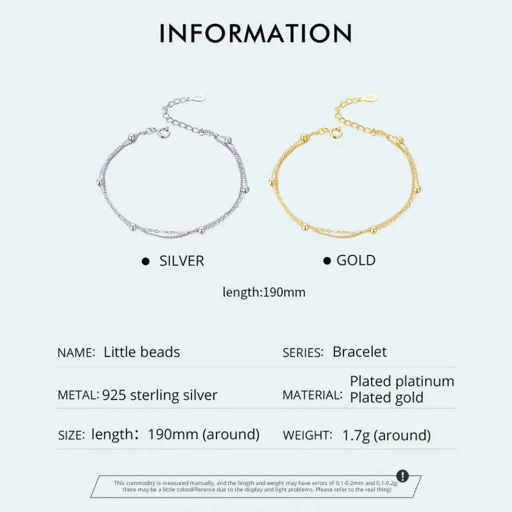 Double-Layered Round Beads 925 Sterling Silver Chain Bracelet with 14K Gold Plating - Bracelets