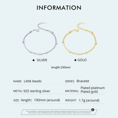 Double-Layered Round Beads 925 Sterling Silver Chain Bracelet with 14K Gold Plating - Bracelets
