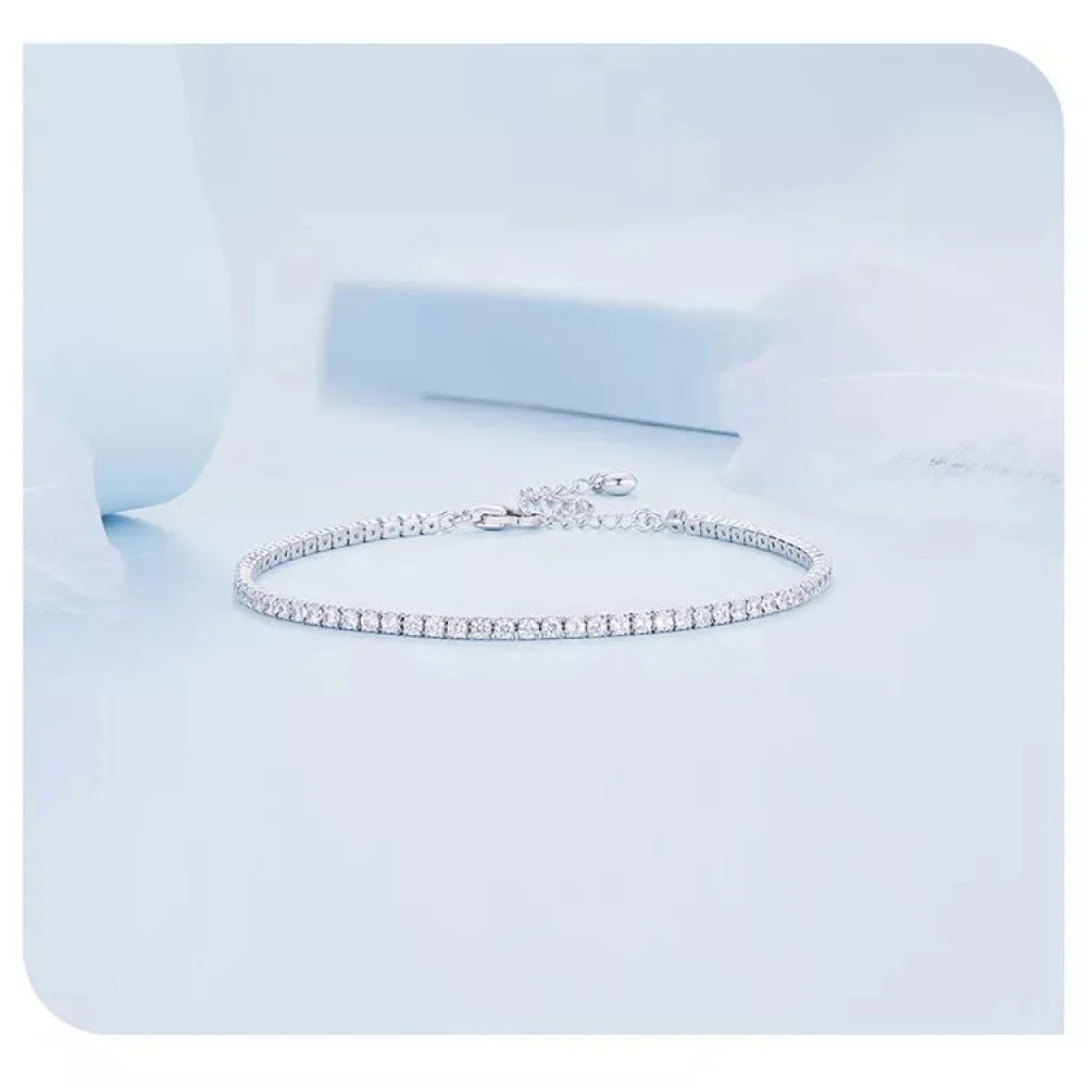 Exquisite 925 Sterling Silver Adjustable Tennis Bracelet - Platinum Plated with Clear 3mm Cubic Zirconia - Bracelets