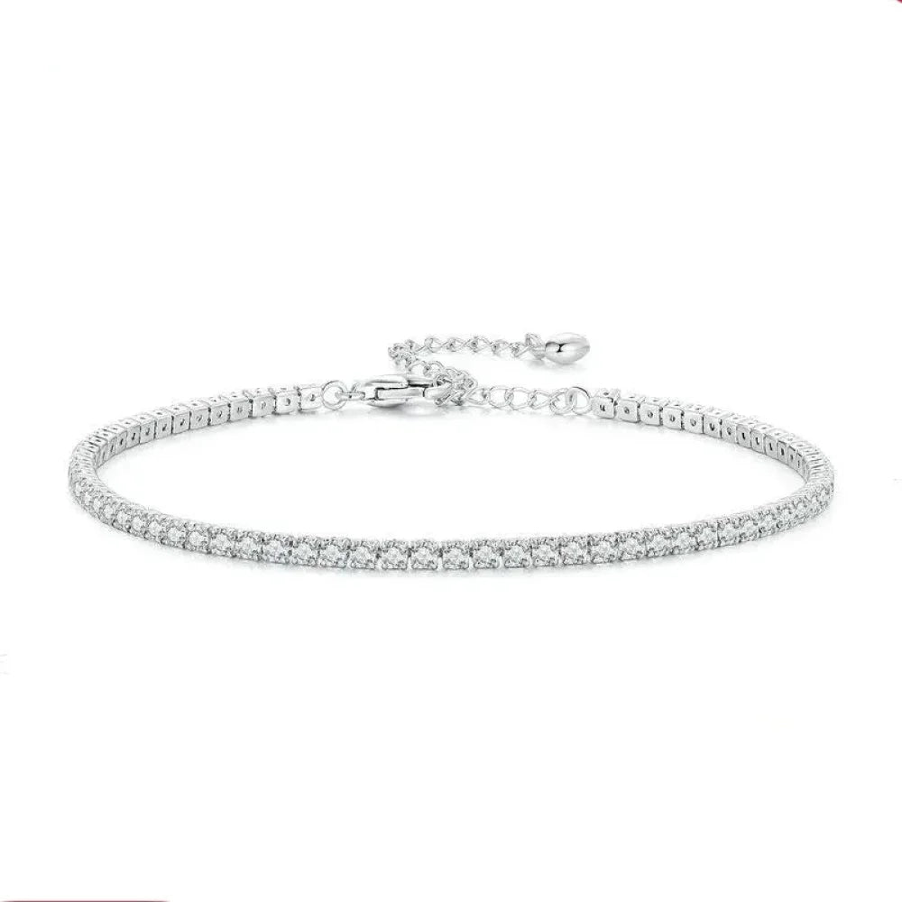 Exquisite 925 Sterling Silver Adjustable Tennis Bracelet - Platinum Plated with Clear 3mm Cubic Zirconia - Bracelets