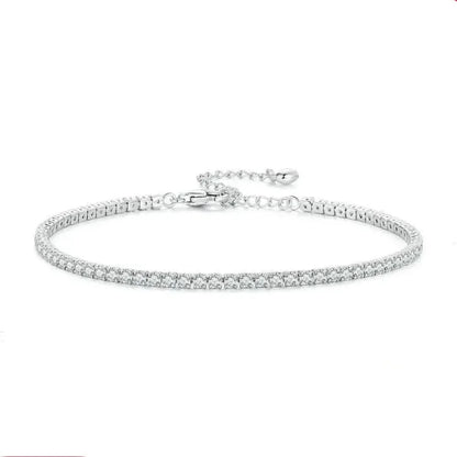 Exquisite 925 Sterling Silver Adjustable Tennis Bracelet - Platinum Plated with Clear 3mm Cubic Zirconia - Bracelets