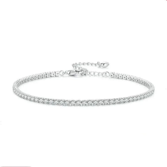 Exquisite 925 Sterling Silver Adjustable Tennis Bracelet - Platinum Plated with Clear 3mm Cubic Zirconia - Bracelets