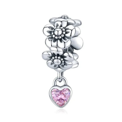 925 Sterling Silver DIY Heart Charm with Pink Zircon - BSC777 - Scc1485 - Charms