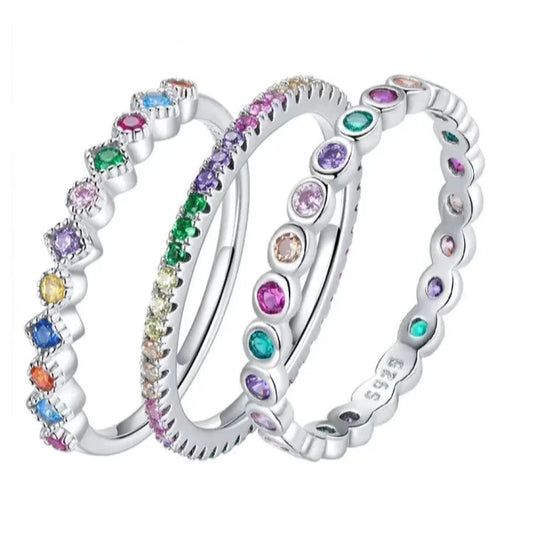 925 Sterling Silver Multicolor Zircon Finger Ring for Women - Trendy Fashion Dazzling CZ Stone Anillos jewellery Gift