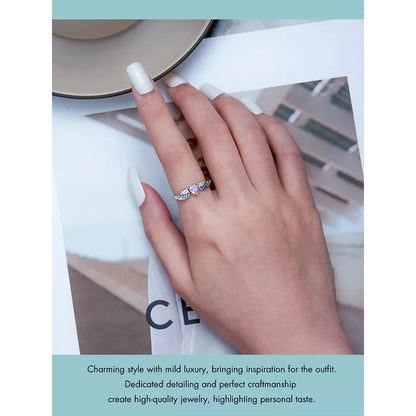 925 Sterling Silver Pink Heart Zircon Ring for Women - Love & Wing - Rings