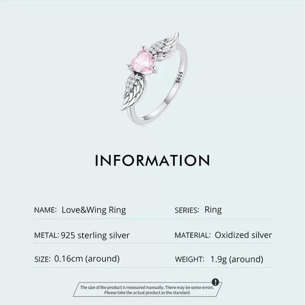 925 Sterling Silver Pink Heart Zircon Ring for Women - Love & Wing - Rings