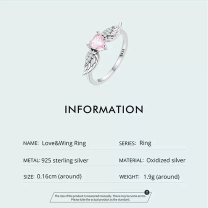 925 Sterling Silver Pink Heart Zircon Ring for Women - Love & Wing - Rings