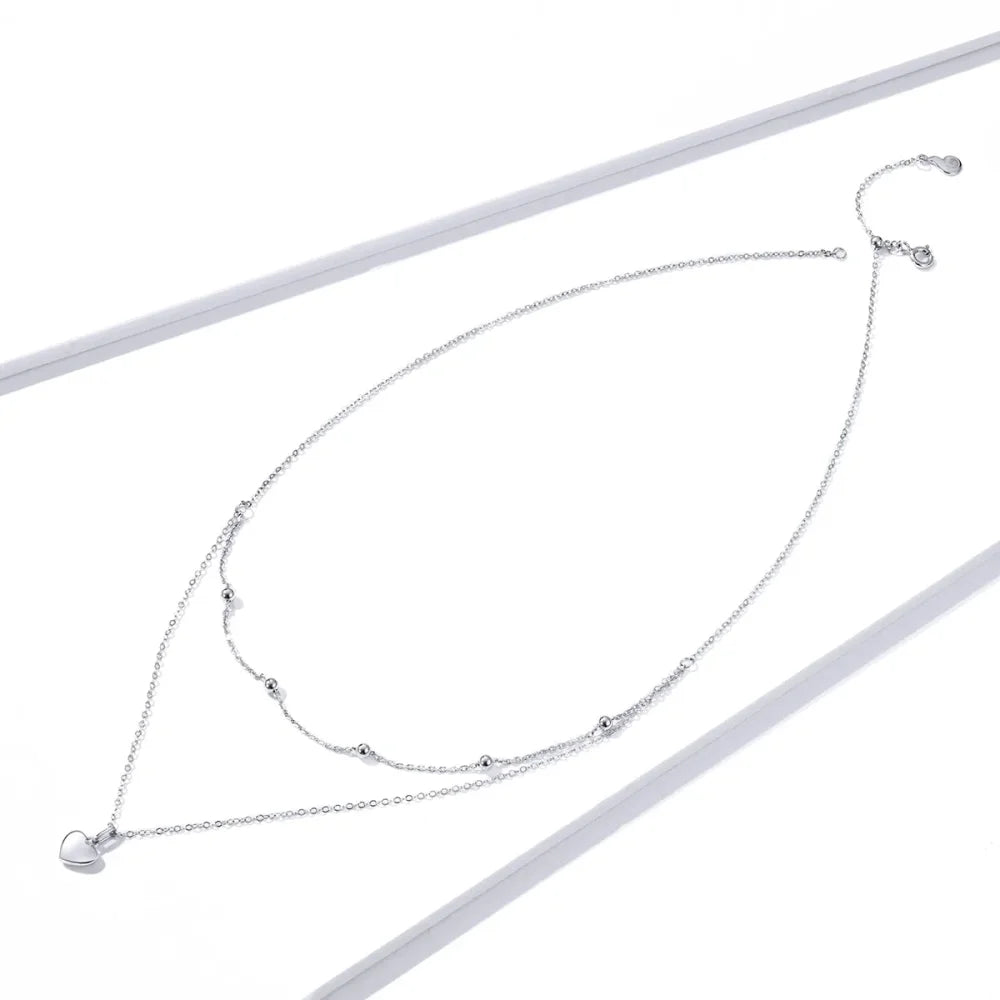925 Sterling Silver Heart Pendant Necklace - Elegant Double Layer Choker for Women - BSN168 - Necklaces