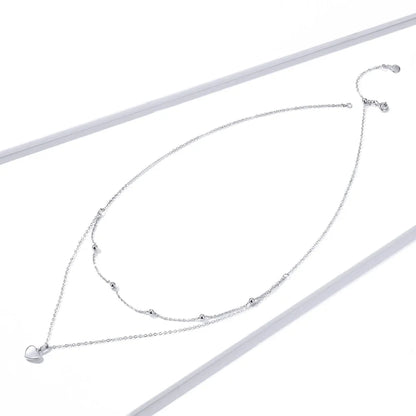 925 Sterling Silver Heart Pendant Necklace - Elegant Double Layer Choker for Women - BSN168 - Necklaces