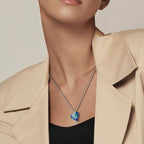 925 Sterling Silver Blue Crystal Heart & Butterfly Necklace Necklaces